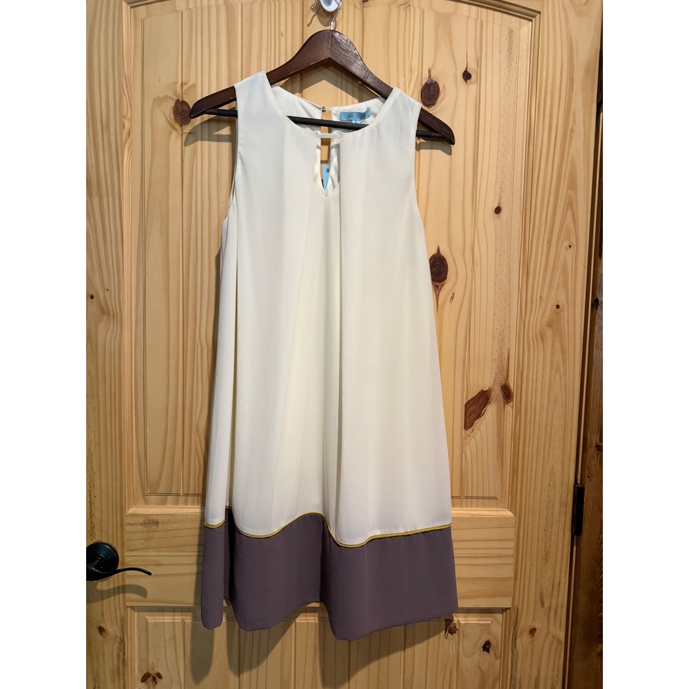 She + Sky Colorblock Shift Dress Cream Purple Mustard SL1507 Womens Large NWT